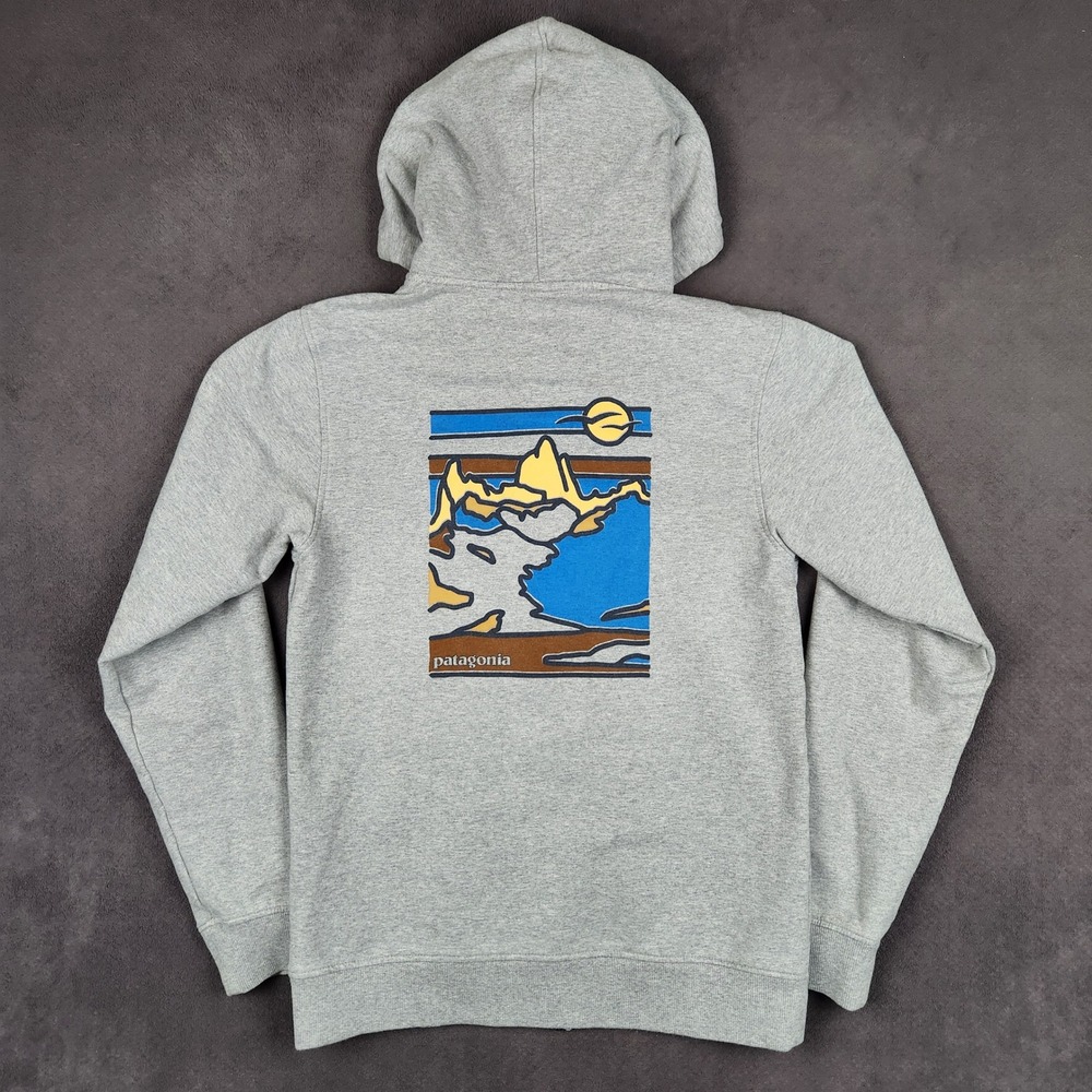Patagonia Glacier Waves Hoodie Mens Small Gray Full Zip Midweight Sweatshirt